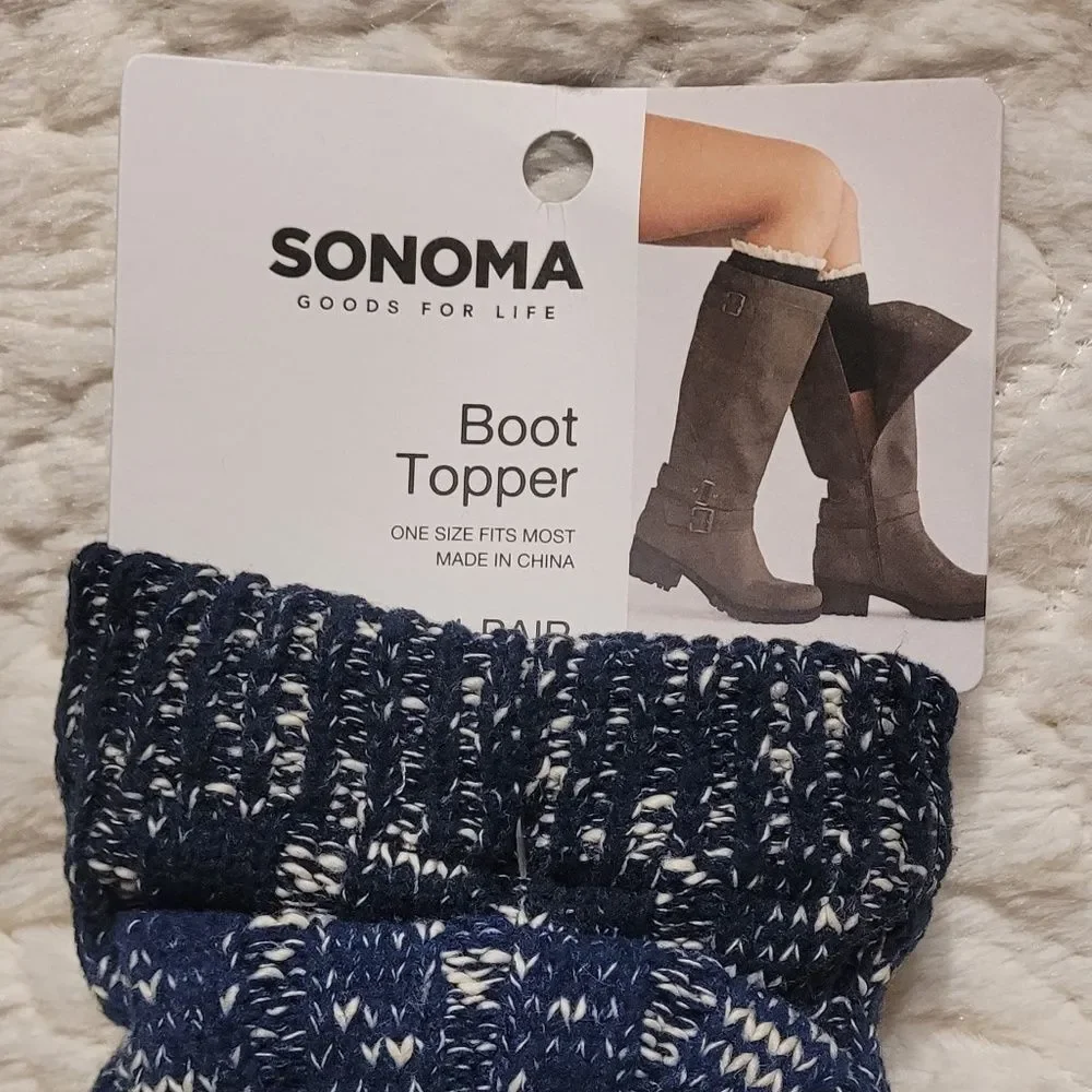 Sonoma Goods for Life Boot Toppers Ribbed Gradient Slubbed Navy Cream OSFM New
